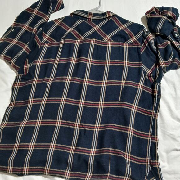 TOMMY HILFIGER Women's XL Adjustable-Sleeved Blue/Red/Cream  Plaid Flannel Shirt - Picture 8 of 12